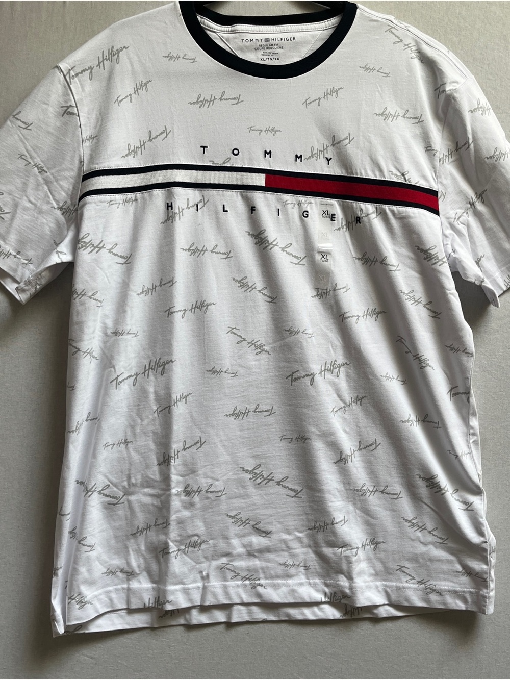NWT Tommy Hilfiger Mens Short Sleeve Cotton Logo Stripe T Shirt XL